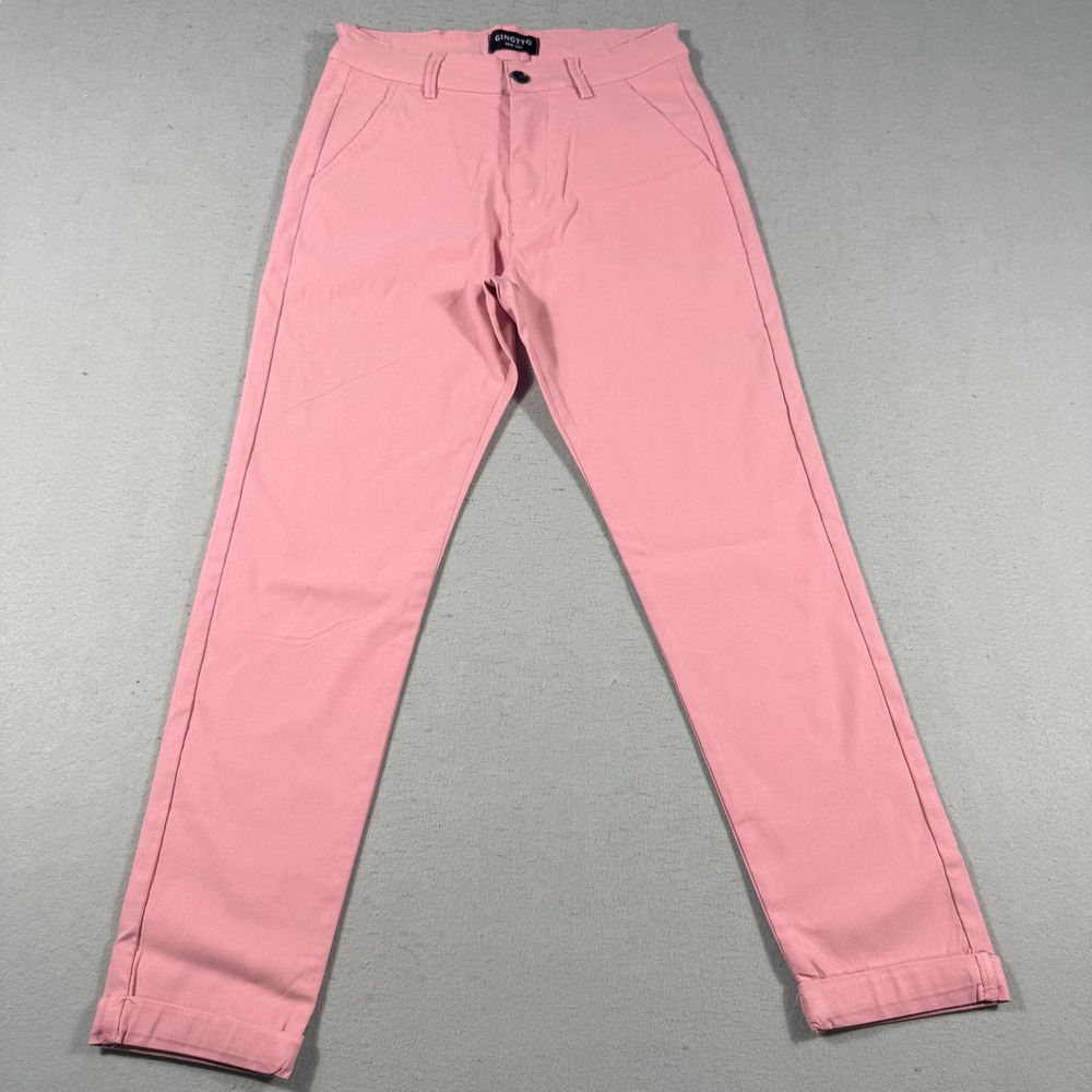 Gingtto Mens Pink Chino Pants Slim Fit Stretch Trousers 30W 28L Casual Dress